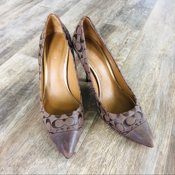 Coach Embossed Monogram Logo Pointy Toe Heels - Neutral - Picture 3 of 6